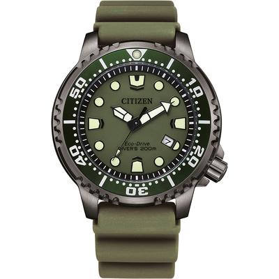 Taucheruhr CITIZEN "Blue Ocean", grün (olivgrün, olivgrün), Armbanduhren, Herren, grau, Armbanduhr, Herrenuhr, Damenuhr, Solar, bis 20 bar wasserdicht