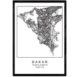 POSTER Dakar Stadtkarte – Nordisch A3 Schwarzer Rahmen