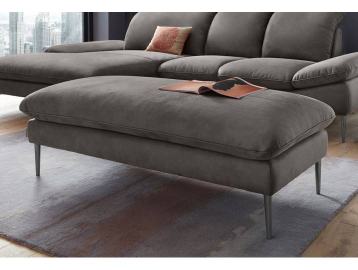 Hocker, Chenille-Flachgewebe, Grau, 151×45×71 cm, Pulverbeschichtete Füße, Modern, W.SCHILLIG