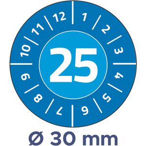 Zweckform Prüfplaketten 6946, mit Jahreszahl 2025, blau, Ø 30mm, abziehsicher, 80 Stück
