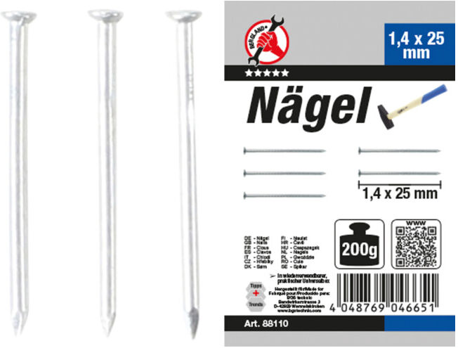 BGS Assortiment de clous 200 g 1,4 x 25 mm ; BGS Do it yourself (88110)