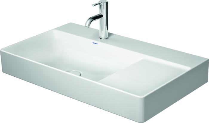 Duravit DuraSquare Möbel-Waschtisch asymmetrisch 2348800044 80x47cm, ohne Überlauf, mit Hahnlochbank, Becken links, 3 Hahnlöcher, weiß