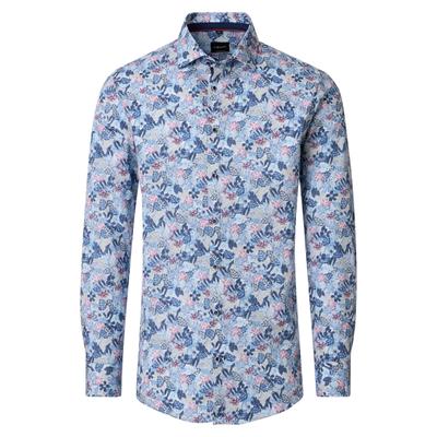 Businesshemd VENTI "VENTI Businesshemd Langarm Print", Herren, Gr. 40, Normalgrößen, bunt (blau), 100% Baumwolle, bedruckt, schmal, Hemden