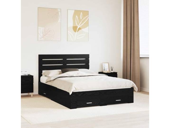 Stauraumbett Holzwerkstoff Schlafzimmer Stil Bett mit Schubladen Schwarz Bettgestell mit Schubladen mit Kopfteil Holzwerkstoff Stauraumbett Doppelbett mit Aufbewahrung Lattenrost Modernes Bett