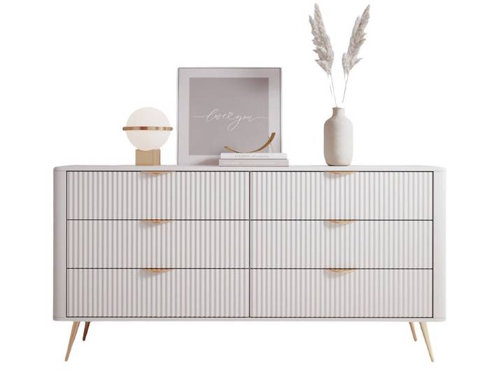 Compleo Schubkastenkommode mit Lamellen und 6 Schubladen, Glamour-Design (BELLOS)