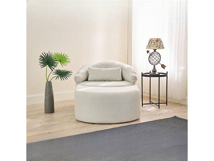 Fauteuil méridienne + pouf PATNA - Ecru