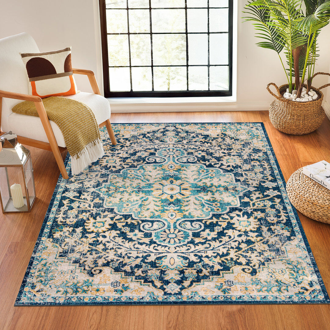 Langley Street Fynn Oriental Area Rug Yellow;Aqua;Ink Blue;Off-White;Slate Rectangle 200 x 275cm