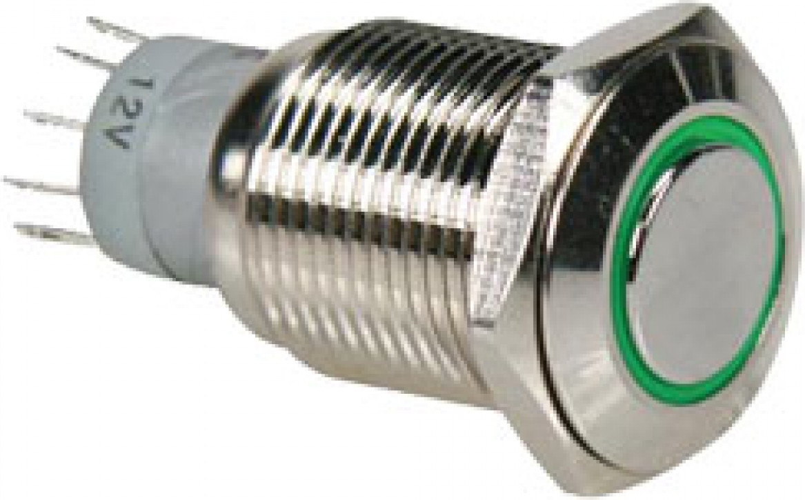 Velleman R1610G Drukknopschakelaar, 5-polig, groen, nikkel, 230 V, 24 V, 1 A
