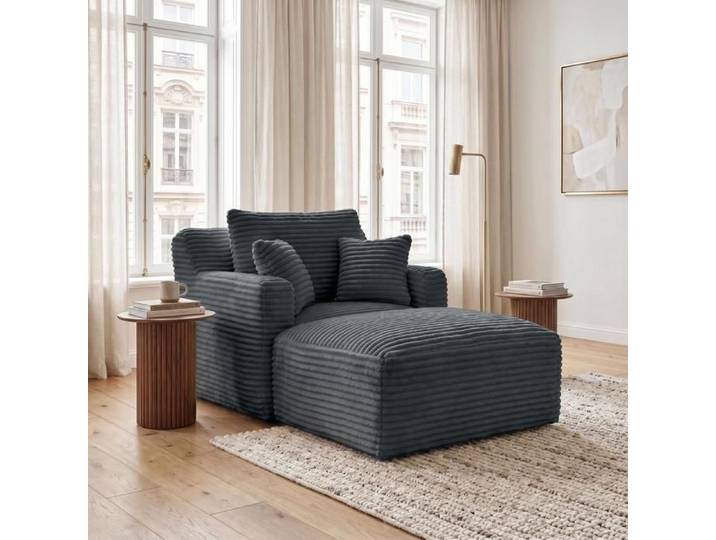 Chaise longue convertible - FURNITURER - FurnitureR - Tissu corduroy gris - Mousse haute densité - 1 place