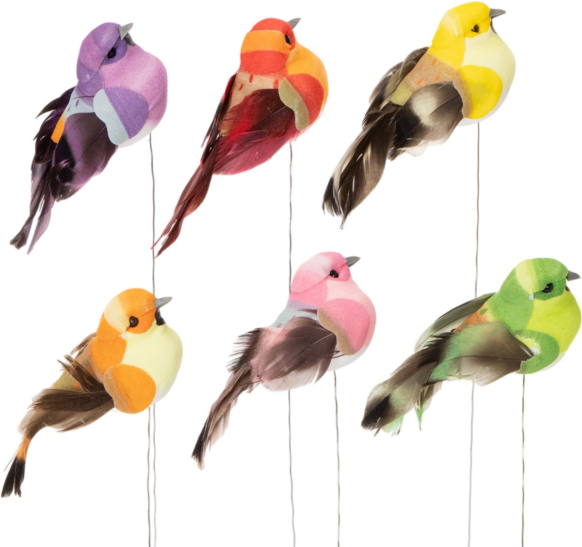 Kleurrijke kunstmatige hangende vogel met draad voor decoratie en knutselenlen