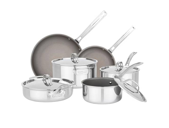 Viking PureGlide Pro 3-lagiges Antihaft-Kochgeschirr-Set, 10-teilig, Titan-Innenfutter, ofen- und grillfest, induktionsgeeignet