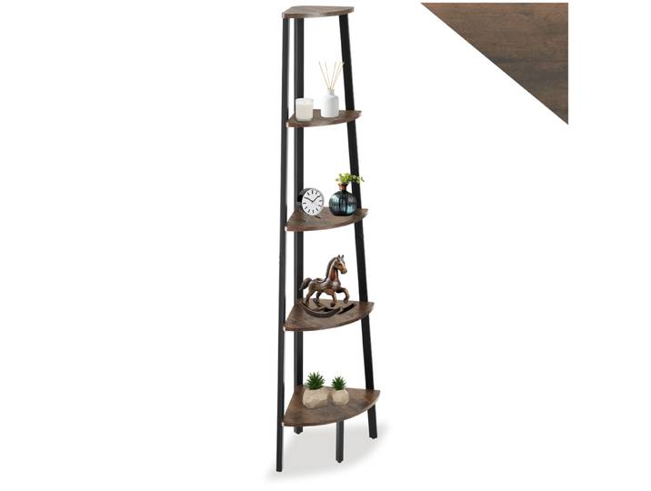 Étagère d’angle Portland 34x34x158,5cm - Bois foncé industriel, rustique
