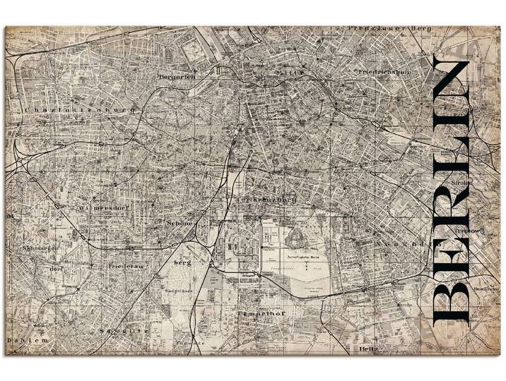 Leinwandbild ARTLAND Berlin Karte Strassen Karte Grunge , beige (farbe bild(er): naturfarben), B:90cm H:60cm, Bilder, Leinwandbild, auf Holzrahmen gespannt