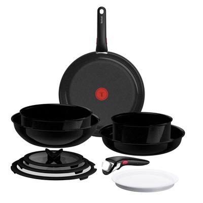 Pfannen-Set TEFAL "Ingenio Excellence Keramik", schwarz, Pfannen, abnehmbarer Ingenio-Griff, Thermo-Signal, stapelbar, Induktion