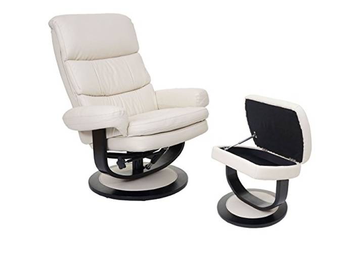 Mendler Relaxsessel HWC-C16, Hocker mit Staufach - Kunstleder Creme