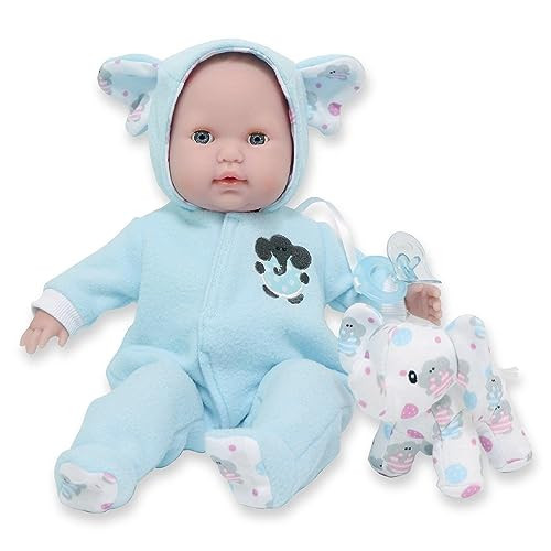 JC Toys Berenguer Boutique pop met blauwe kleding en pluche olifant, 38 cm, blauw