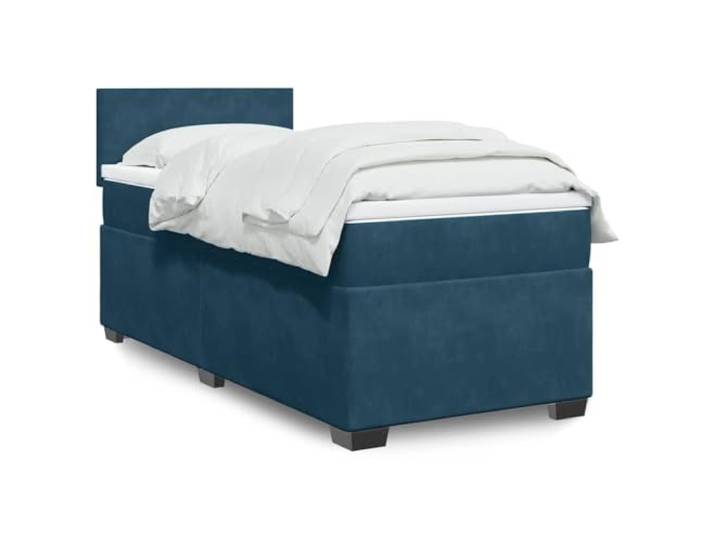 Bettgestell mit Federkernmatratze dunkelblau 80 x 200 cm aus Samt Samt 100 % Polyester, Sperrholz, Sperrholz, Lattenrost inklusive, verdickte Kunststofffüße