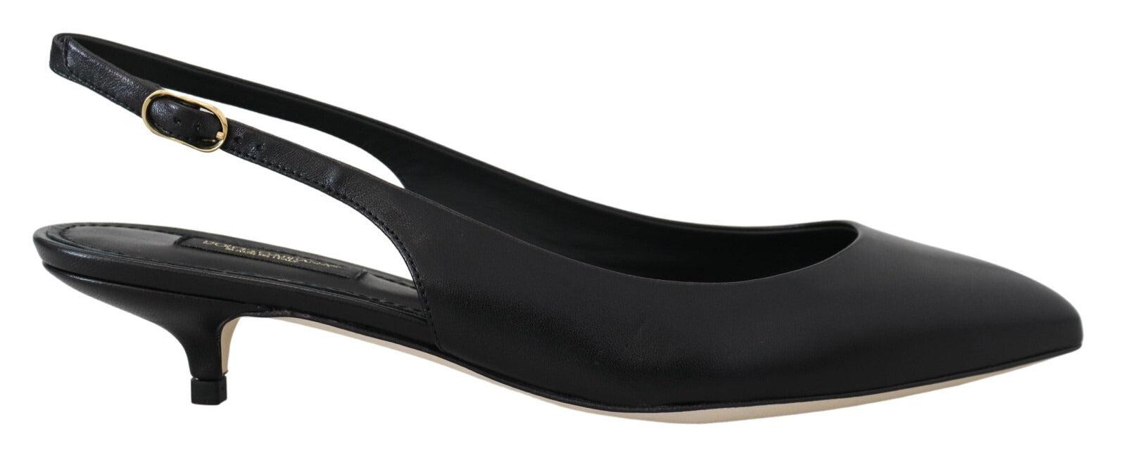 Dolce & Gabbana Schwarze Leder Slingback High Heels Pumps Schuhe