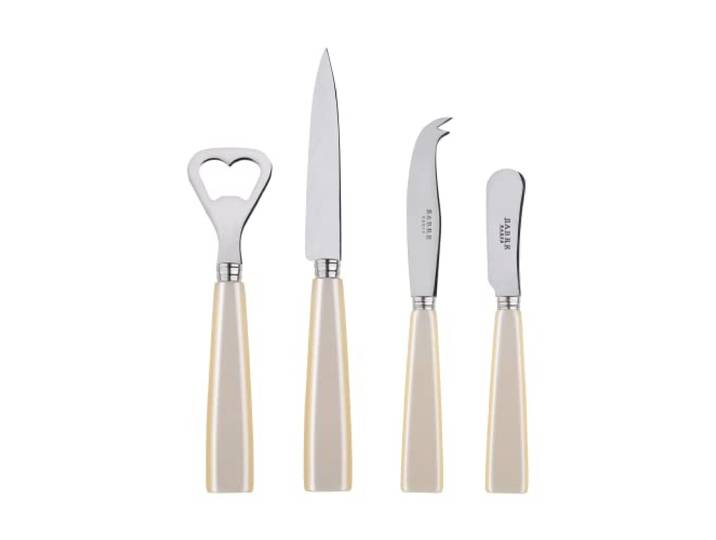 SABRE PARIS - Apero-Set, 4-teilig - Icon - Flaschenöffner, Spickmesser, kleines Käse- & Buttermesser - Edelstahl & Acryl - Spülmaschinenfest - Perlmutt