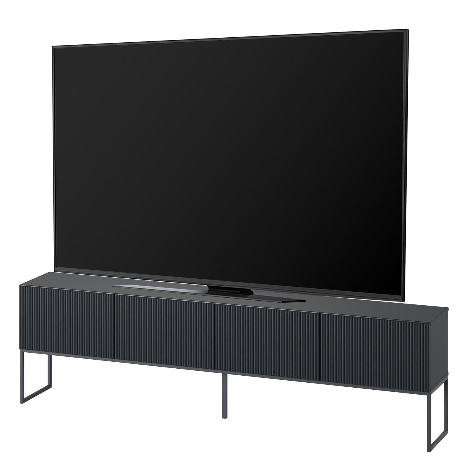 home24 SKAO Houten tv-meubel van gelakt massief grenenhout met grijs/antracietkleurig metalen frame, Breedte: 200 cm