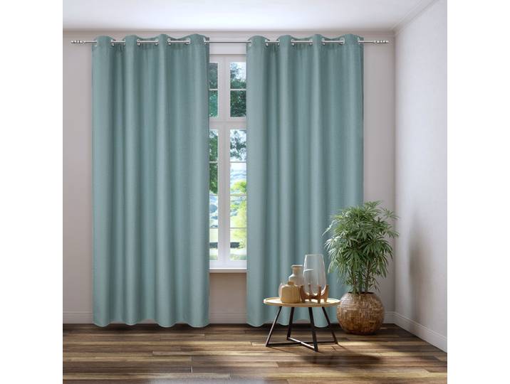 Vorhang KUTTI Dimout Gr. 2, blau (türkis), B:140cm H:175cm, Polyester, Gardinen, Vorhang, Verdunkelung, Thermo, isolierend, einfarbig