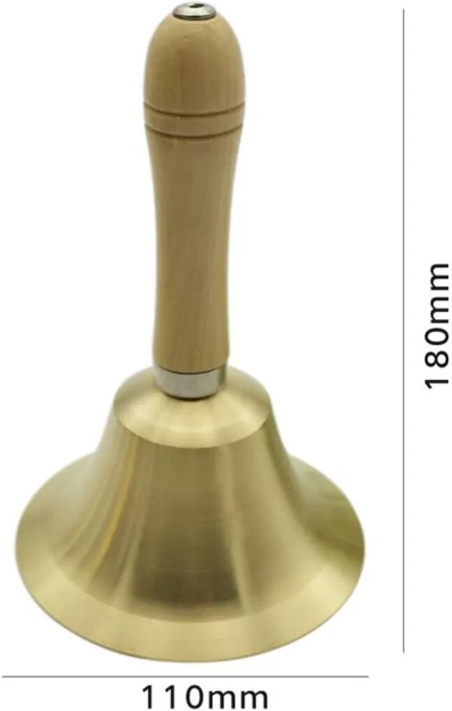 INF Handglocke aus Goldkupfer mit Holzgriff – Hoher Ton (70 dB) für Klassenzimmer, Hochzeiten und Tiertraining (Größen L/M/S) L