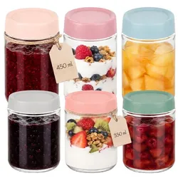 Relaxdays Einmachgläser 6er Set Lila,Rosa,Transparent