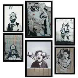 POSTER Set Mit 6 Schablonen Graffiti Straßenkunst A3 & A4 Schwarzer Rahmen
