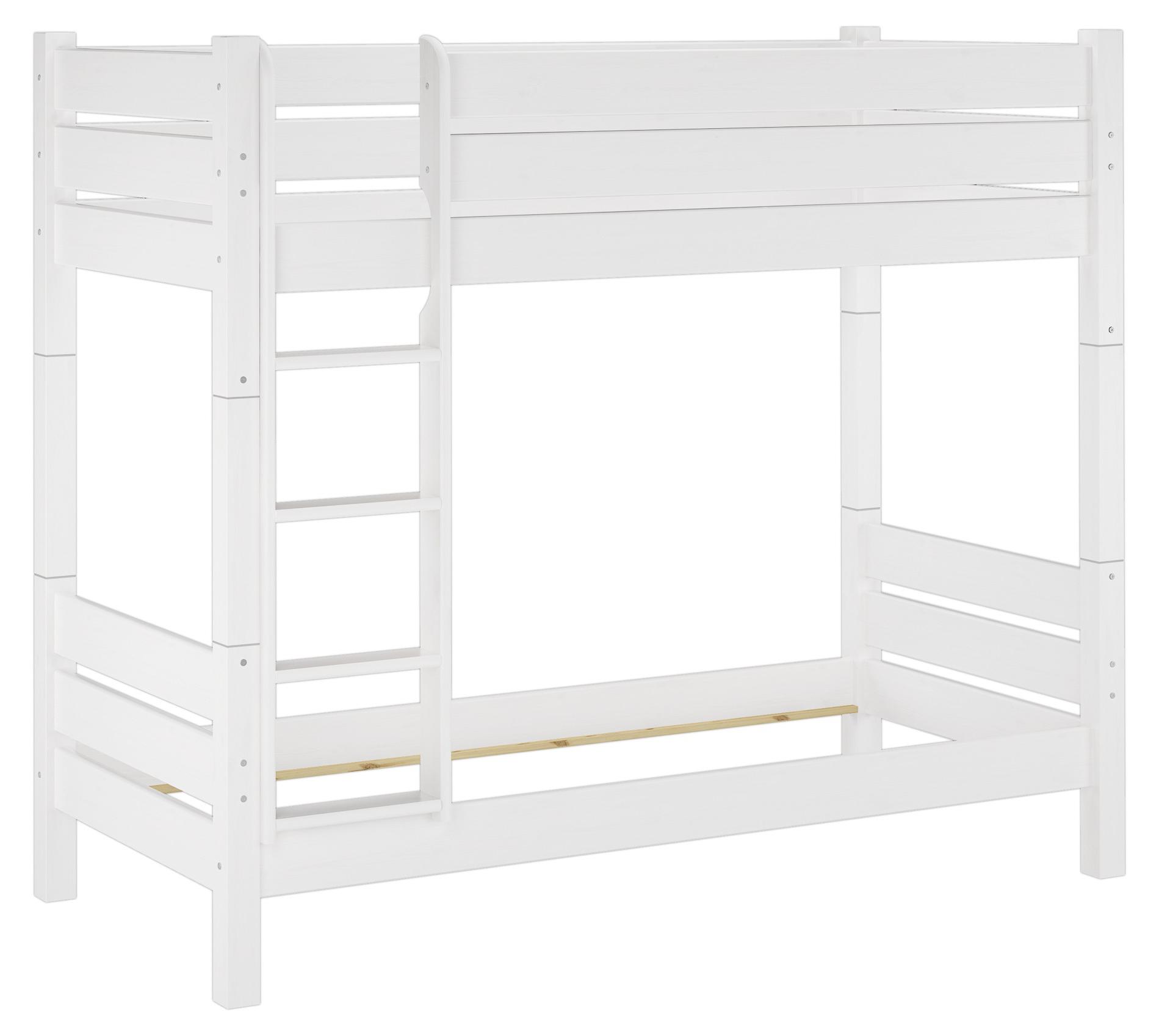 Teilbares Etagenbett stabil 90x200 Kiefer weiß Nische 100 Zubehör wählbar V-60.16-09WT100Rollrost inkl.