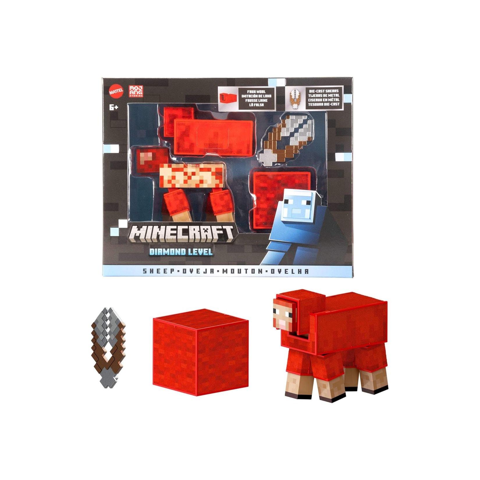 Mattel JCV22 - Minecraft - Mojang Studios - Diamond Level - rotes Schaf Actionfigur, ca. 9 cm mit 3 Zubehörteilen