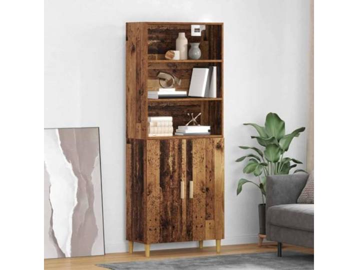 RJPLMFV Oberer Schrank aus Holz, 69,5 x 32,5 x 180 cm Holzwerkstoff, geräumige Regale, robuste Füße, Rückseite fertig, Montage erforderlich