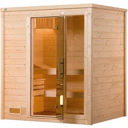 Weka Premium Massivholzsauna Bergen 1 - 45 mm Ganzglastür u. Fensterelementinkl. gratis Sauna-Set im Wert von 70,99 €