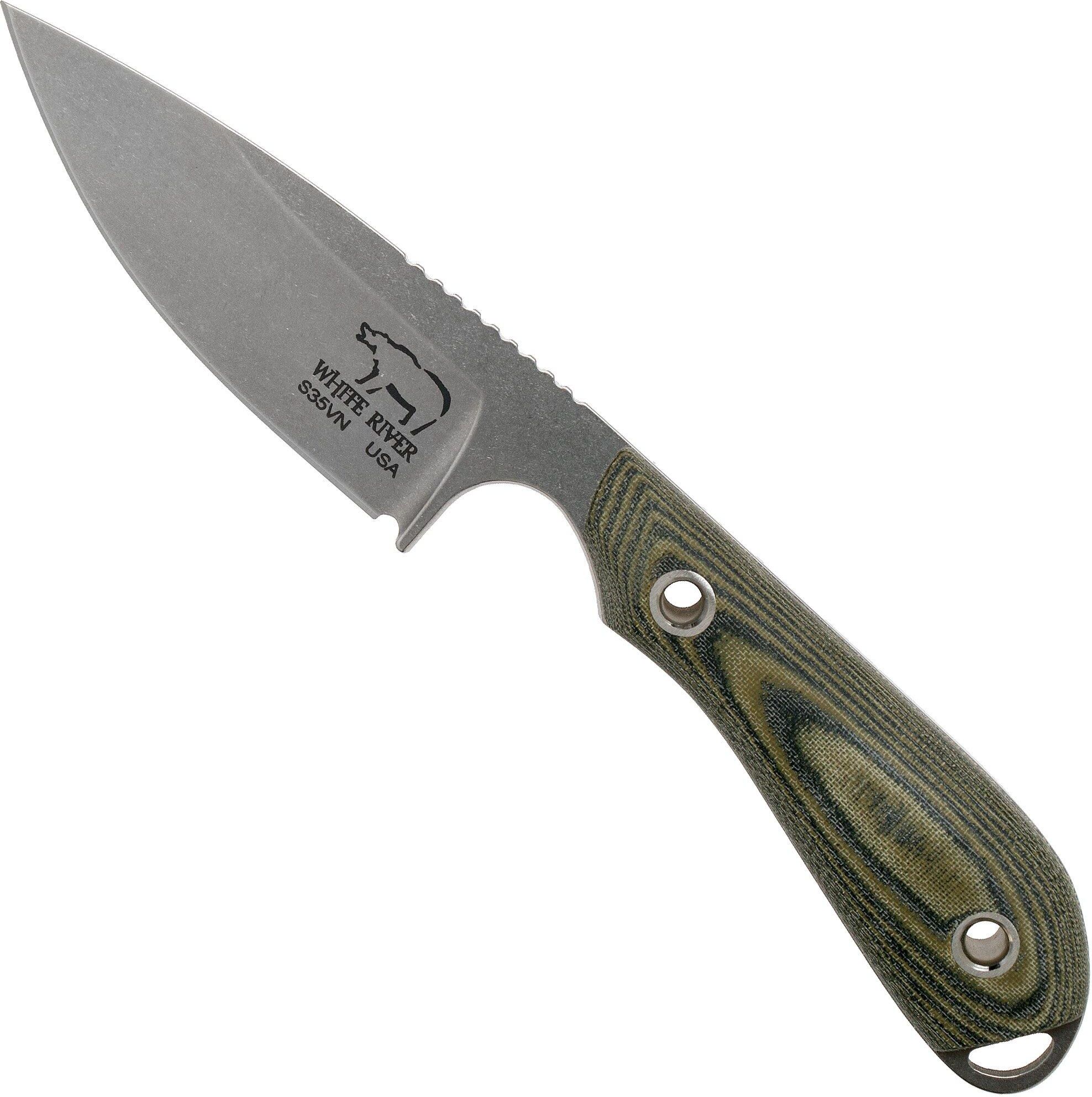 White River Knives M1 Caper Black &amp; OD Linen Micarta coltello fisso, fodero Kydex