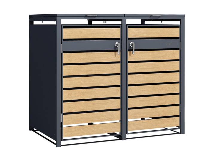 Mülltonnenbox, Braun, Anthrazit, Metall, 132x116x80 cm, Gartenzubehör, Geräteschuppen