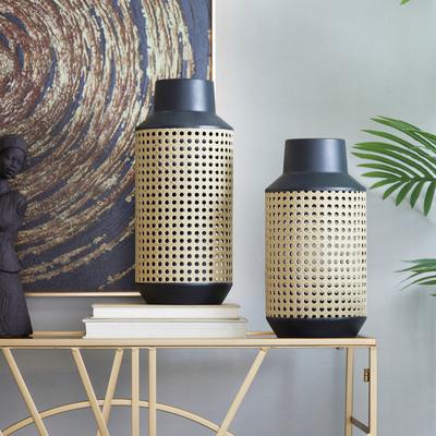 Studio 350 "Brown Metal Open Weaved Inspired Vase (Set of 2) - 14"", 12""H"