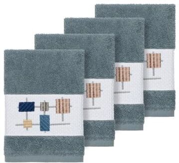 Authentic Hotel and Spa Turkish Cotton Squares Embroidered Teal Blue 4-piece Washcloth Set