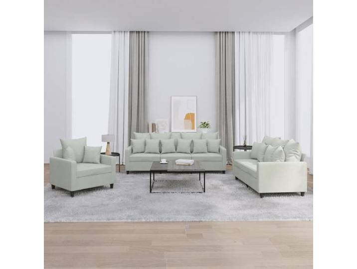 Ensemble canapés 3 pcs coussins gris clair velours salon complet moelleux teinte douce design luxueux élégant