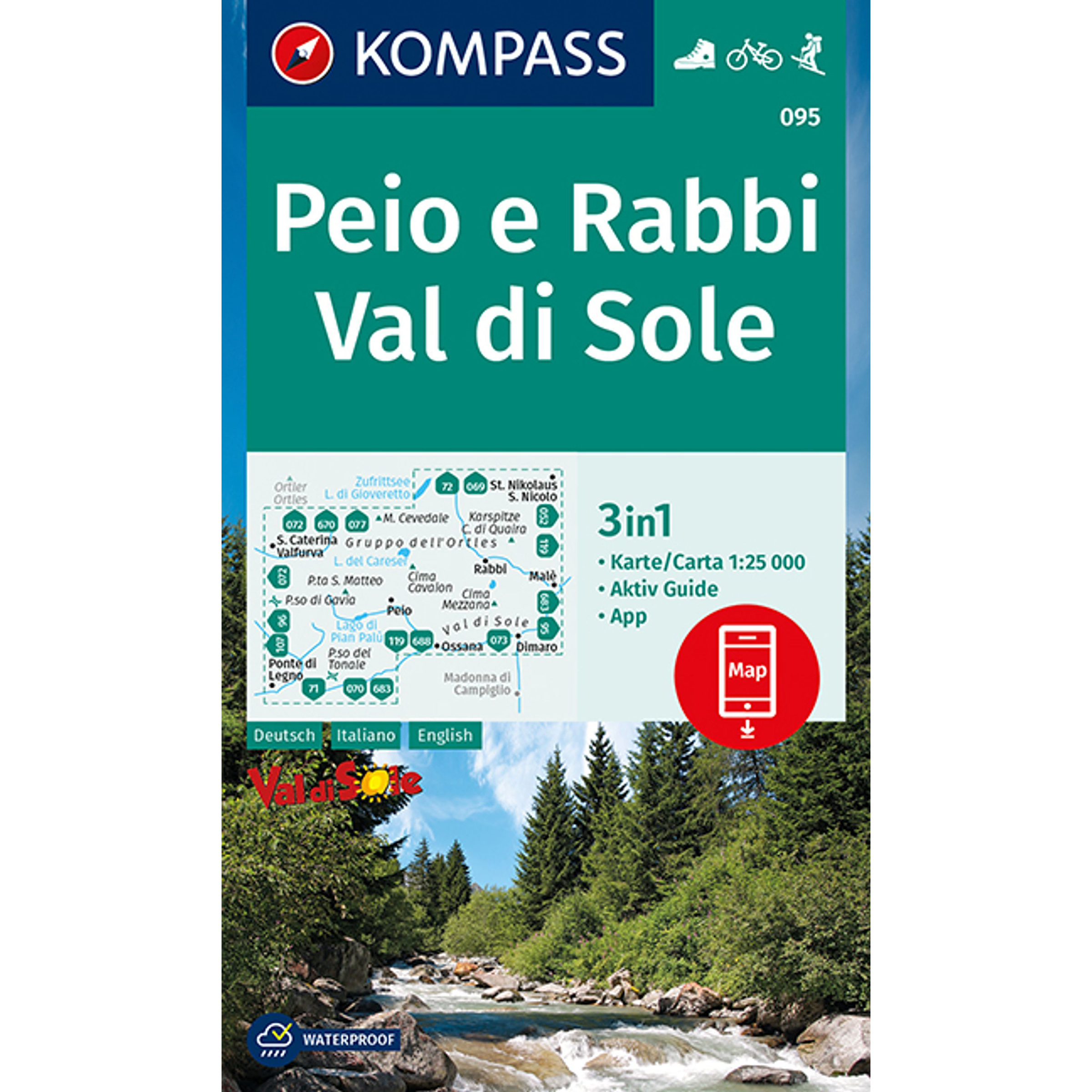 Kompass Verlag WK 095 Peio e Rabbi, Val di Sol Topografische Karten