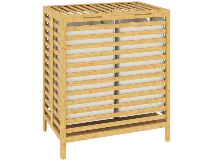 Homcom Wäschekorb Bambus Polyester Naturholz Cremeweiß, Naturfarben, Bambusholz, 36x64.2x55 cm, Haushalt & Reinigung, Wäschepflege, Wäschekörbe & Tonnen