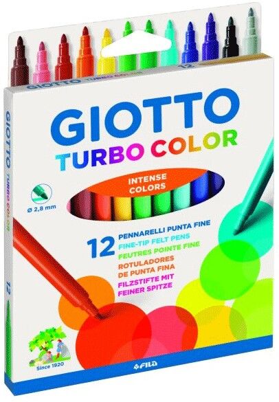 Pochette 12 feutres TURBO COLOR couleurs intenses pointe fine - Giotto