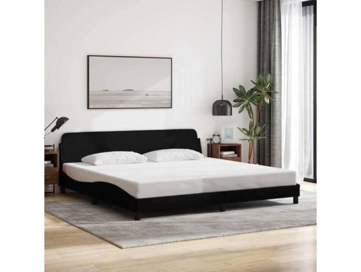 RJPLMFV Bettgestell Dover Schwarz 200 x 200 cm Stoff Mit gepolstertem Kopfteil, robuste Füße, Sperrholzleisten, modernes Wellendesign