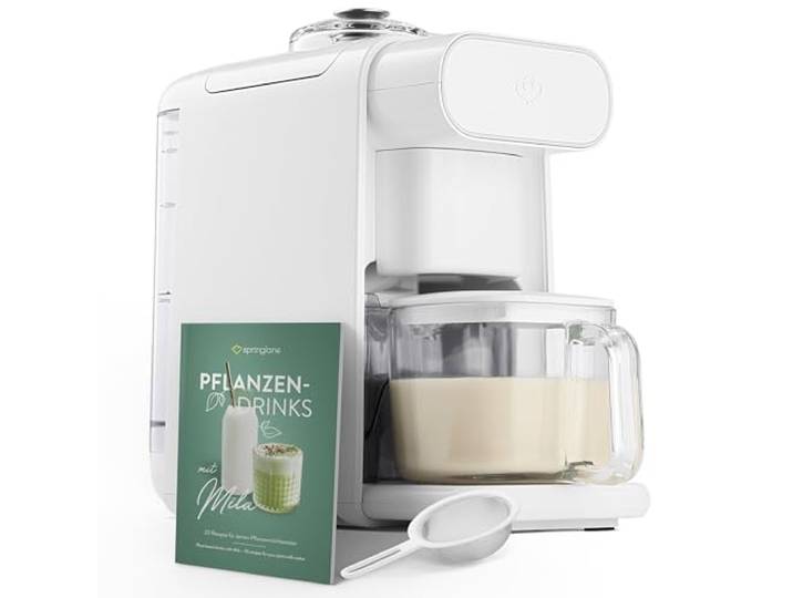Springlane Pflanzenmilchbereiter Mila 600ml – 6 Programme + automatischer Reinigungsfunktion – LED-Touch-Display inkl. Timer, Kochmixer für Nussmilch, Sojamilch & Haferdrinks inkl. Sieb & Rezeptbuch