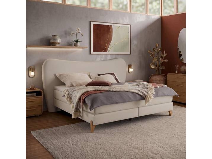 Boxspringbett Abelia Kunstleder 160x210cm TTF-Box Härtegrad: H3 Sand retro/vintage