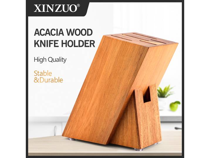XINZUO nouveau support de couteaux en bois massif d'acacia pour 5 pièces couteaux et ciseaux de cuisine porte-couteaux étagère outils de rangement