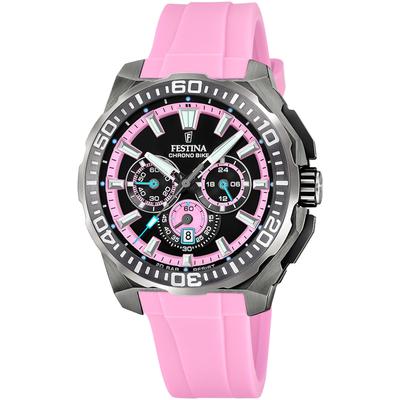 Chronograph FESTINA "Chrono Bike 2025", rosa, Armbanduhren, Herren, Chronograph, Quarzuhr, Armbanduhr, Herrenuhr, analog, Tag, Stoppfunktion