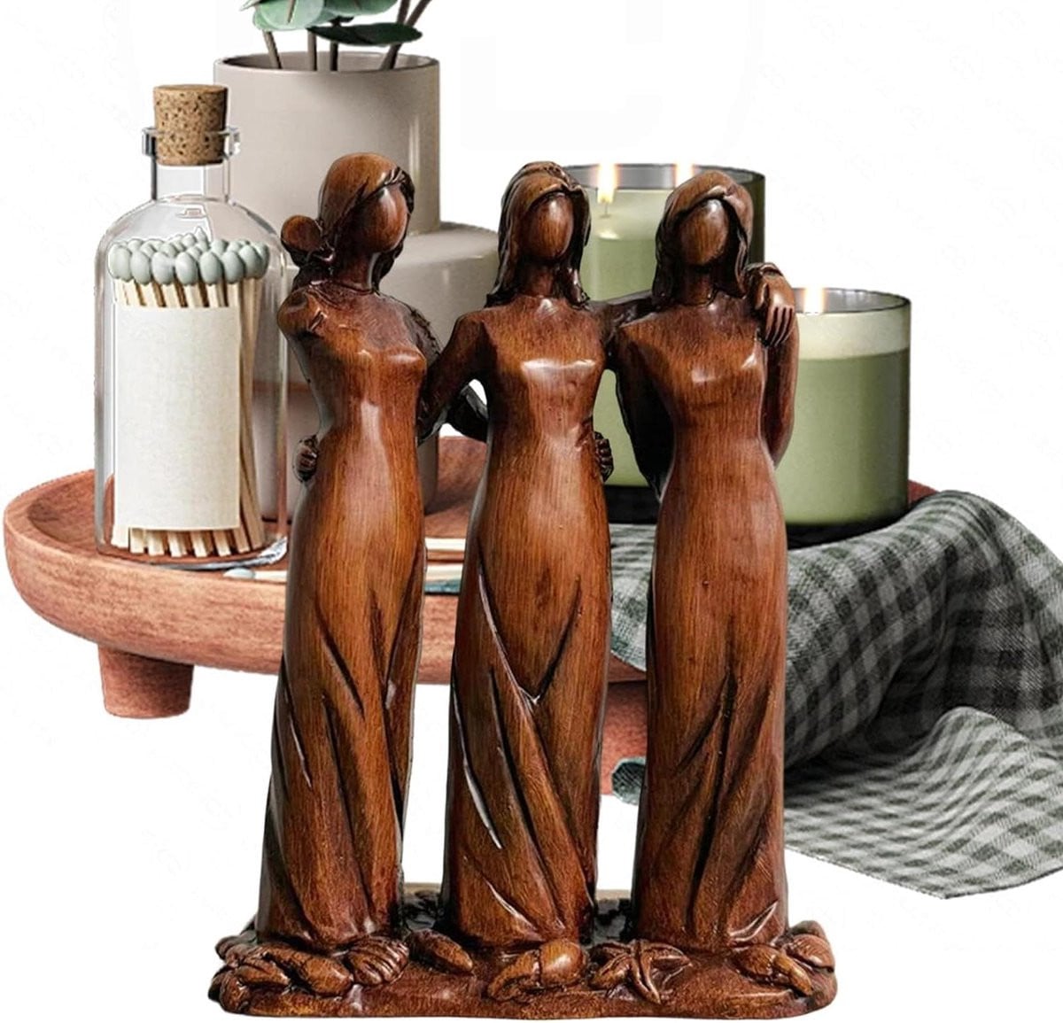 Zussen Beeldje Vriendschap Ornament Handgeschilderd Bruin Breedte: 14.4 cm