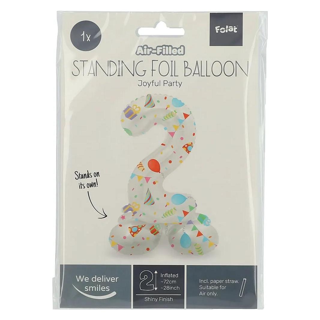 Folat Stehender Folienballon Joyful Party Nummer 2 -72cm (1x) (63962)