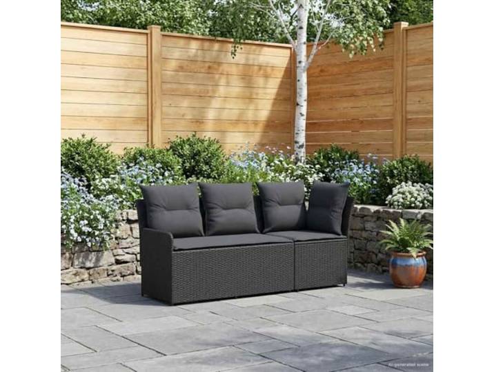 KTHLBRH Ecksofa 2-teilig Rattan PE schwarz Set mit Armlehnen, abnehmbaren Kissen, verstellbaren Füßen, für Terrasse und Innenbereich