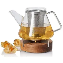 AdHoc, Teekanne, Geschenkset Teekanne FUSION aus Borosilikatglas 1,0 Liter + Stövchen TUTO (1 l)