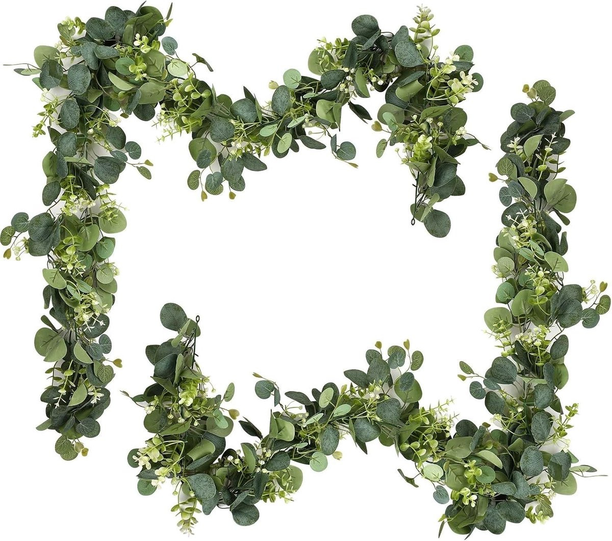 Dailygoods - 2 Stuks Eucalyptus Slinger 180 cm Kunstplant met Witte Bloemen